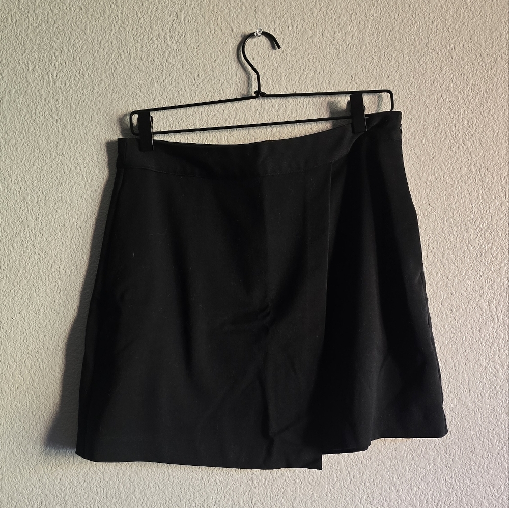 Black Faux Wrap Skirt